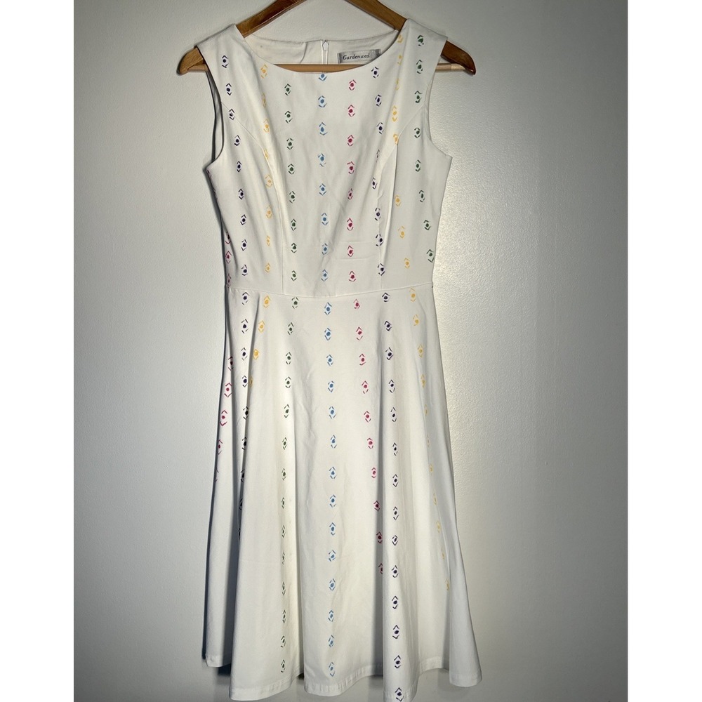 Gardenwed®️ Women's‎ White With Multicolor Print Sun Dress Small